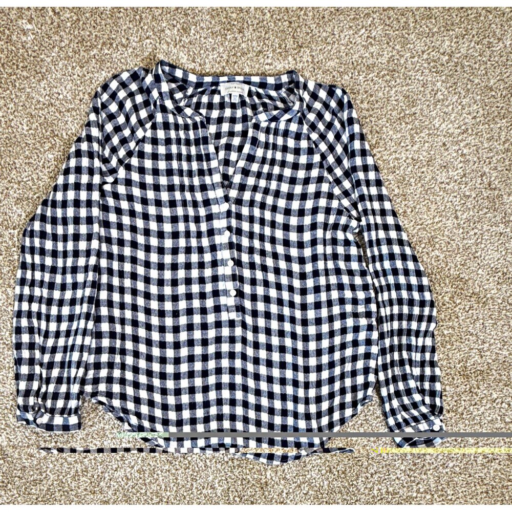 Lucky Brand Women’s M Blue/White Gingham V-Neck Long Sleeve Pullover Blouse